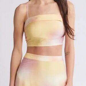 Women's Yellow and Pink Tie-Dye Crop Top